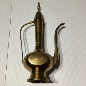 Solid Brass Teapot Genie Lamp Pitcher Made in India Tall Etched Ornate